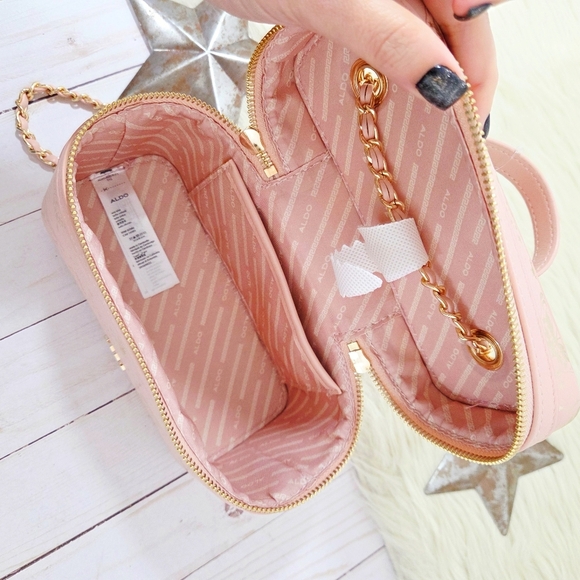 Aldo Celestial Vanity Case Crossbody Bag Pink Metallic Gold Stars Butterfly New - Picture 7 of 8